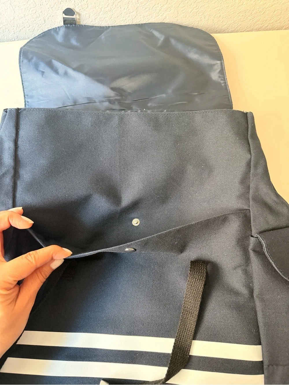 Jean Paul Gaultier Navy Canvas Backpack | White Stripe Designer Logo Bag